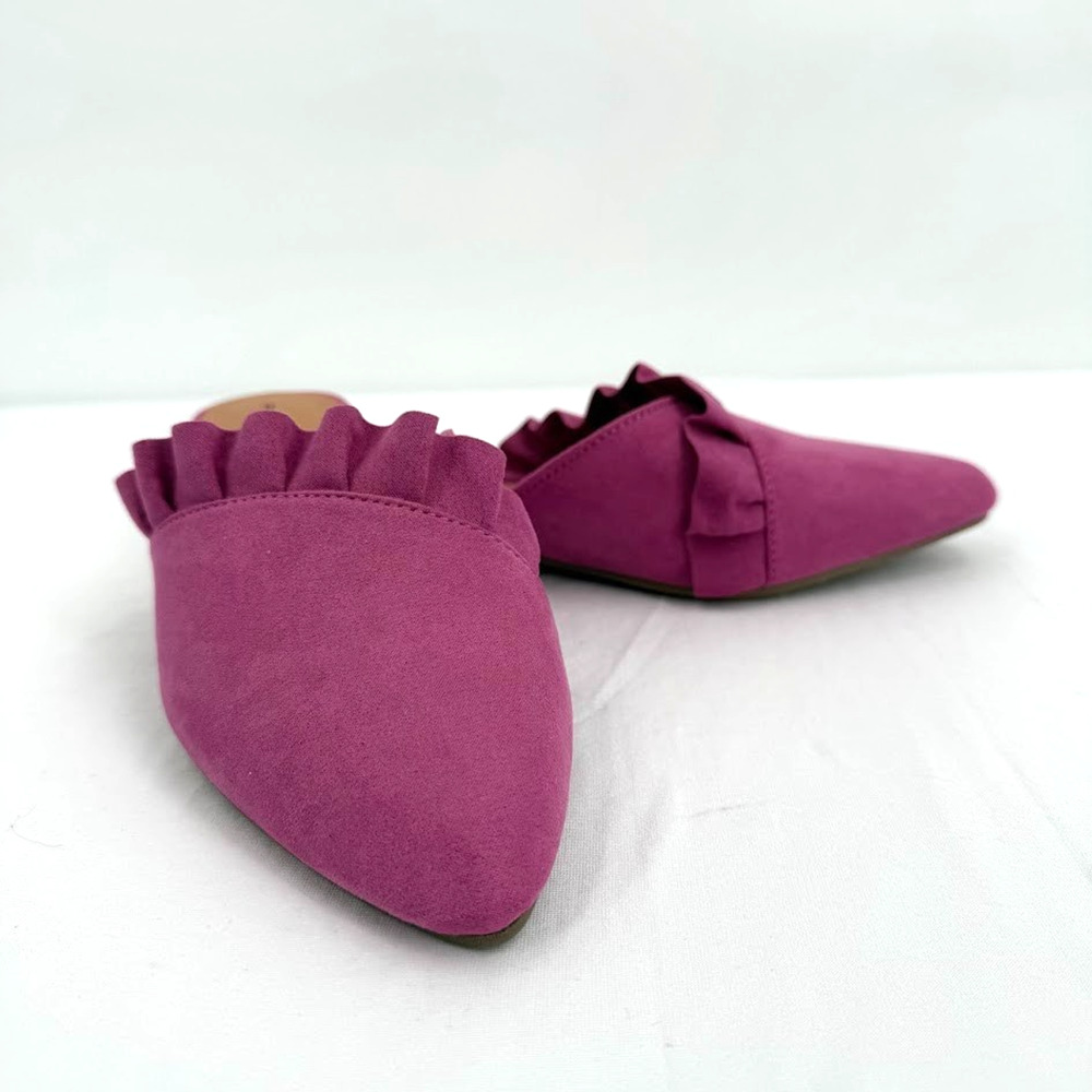 Serra Fuchsia Pointed Toe Mule Flats Ruffle Trim Women’s Size 8